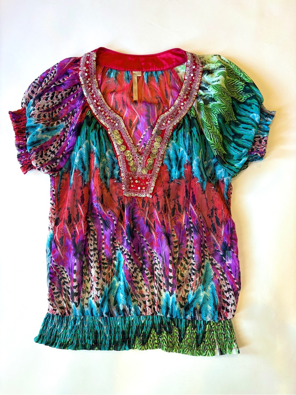 Women’s Multicolor Embellished w Coins V-Neck Blouse